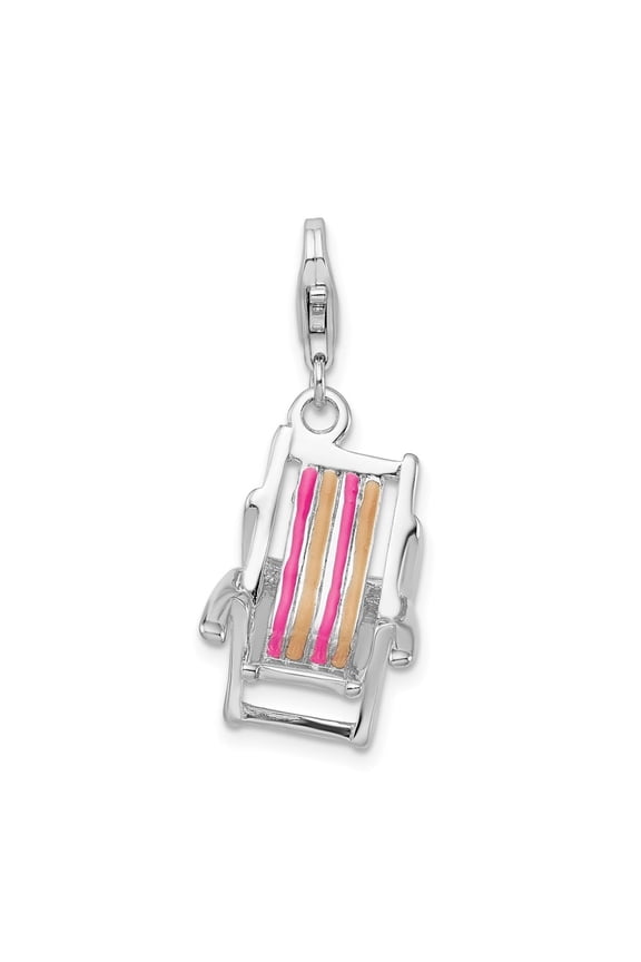 Fine Jewelry 925 Sterling Silver 3-D Enameled Beach Chair Charm for Women w/Fancy Lobster Clasp (L - 41mm, W - 18mm)