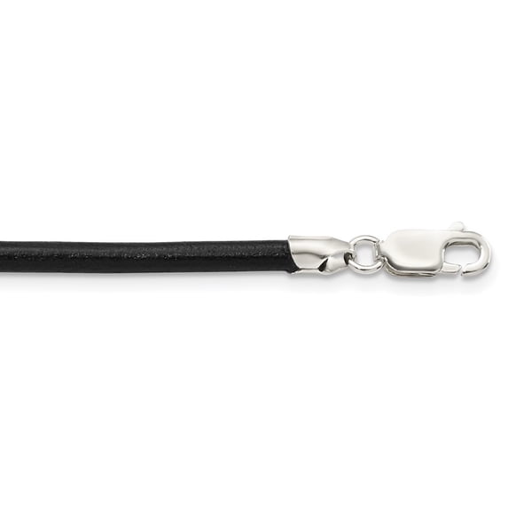 Auriga Fine Jewelry 925 Sterling Silver 3 mm Black Leather Necklace for Women 18"