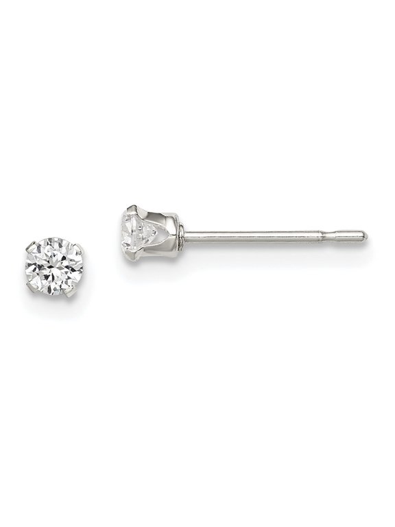 Fine Jewelry 925 Sterling Silver 3mm Round Snap Set CZ Stud Earrings for Women