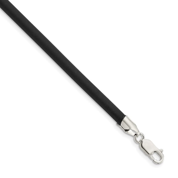Auriga Fine Jewelry 925 Sterling Silver 4 mm Black Rubber Cord Necklace for Women 20"