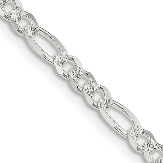Auriga Fine Jewelry 925 Sterling Silver 4 mm Pave Flat Figaro Chain Necklace for Women 30"