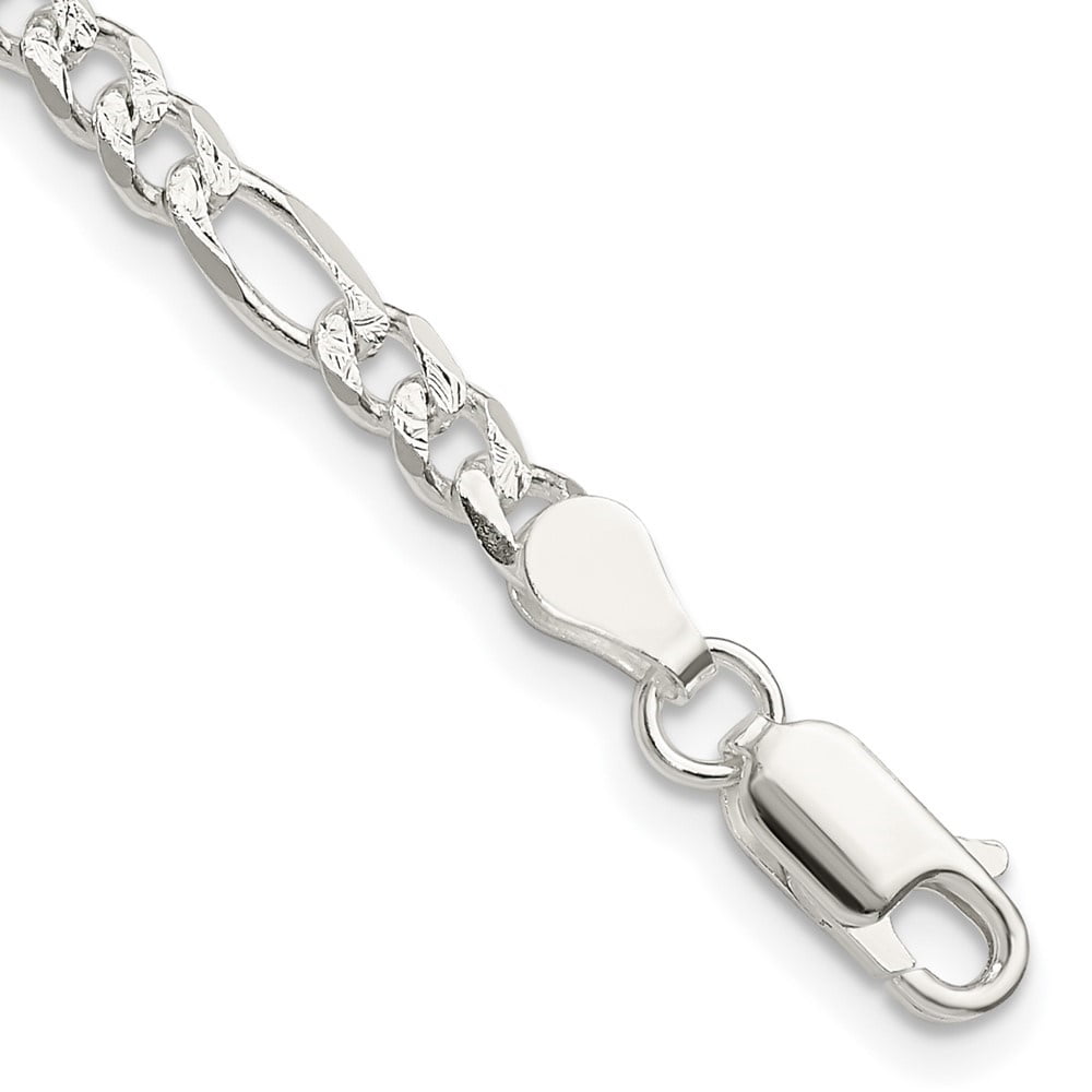 Auriga Fine Jewelry 925 Sterling Silver 4mm Pav‚ Flat Figaro 9inch Chain Anklet for Women