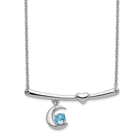 Auriga Fine Jewelry 925 Sterling Silver 5 mm Rhodium-plated Swiss Blue Topaz Moon Necklace for Women 20.25"