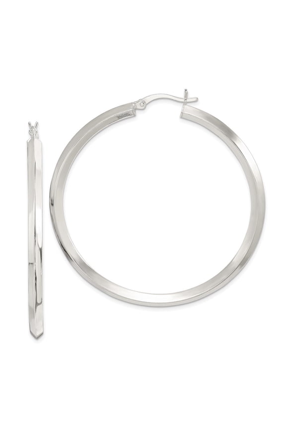 Fine Jewelry 925 Sterling Silver 50mm Knife Edge Hoop Earring for Women(L- 50mm, W- 50mm)
