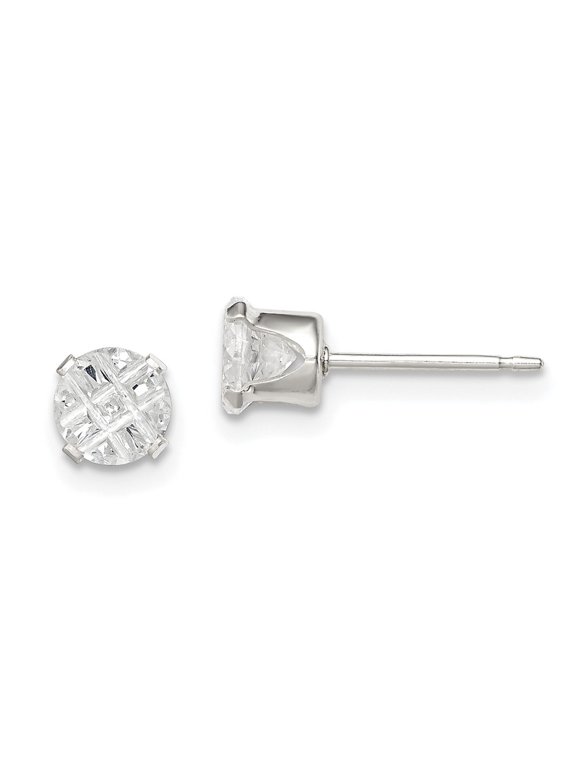 Fine Jewelry 925 Sterling Silver 5mm Round Snap Set Laser-Cut CZ Stud Earrings for Women
