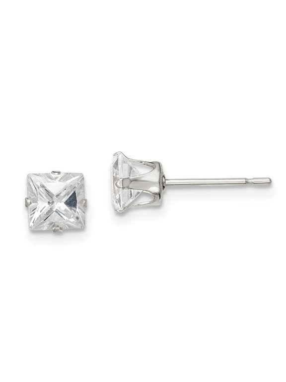 Fine Jewelry 925 Sterling Silver 5mm Square Snap Set CZ Stud Earrings for Women (L -5mm, W - 5mm)