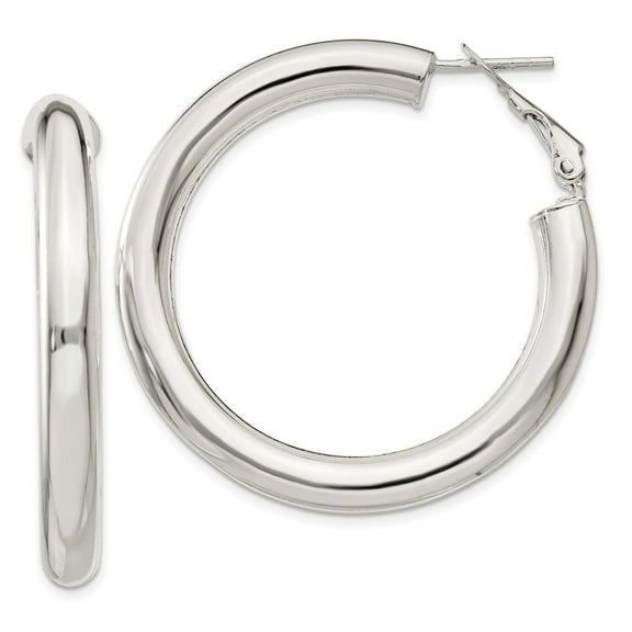 Auriga Fine Jewelry 925 Sterling Silver 5x40mm Omega Back Hoop Earrings for Women