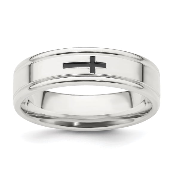 Auriga Fine Jewelry 925 Sterling Silver 6 mm Enamel Cross Fancy Band for Women Size 9
