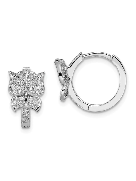 Fine Jewelry 925 Sterling Silver 64 Stone Micro Pave CZ Butterfly Hinged Hoop Earrings for Women