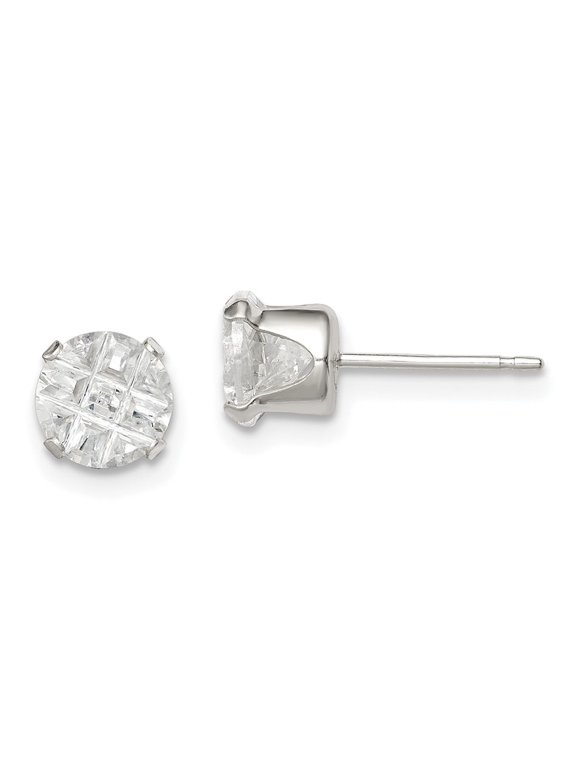 Fine Jewelry 925 Sterling Silver 6mm Round Snap Set Laser-Cut CZ Stud Earrings for Women
