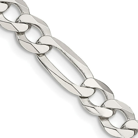 Auriga Fine Jewelry 925 Sterling Silver 7.5 mm Lightweight Flat Figaro Chain Necklace for Men 18"