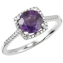 Auriga Fine Jewelry 925 Sterling Silver 7 mm Natural Amethyst and Diamond Ring for Women Size 7 (0.01ct, Color- H-I, Clarity- I3)