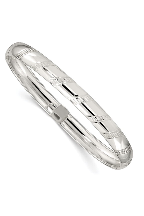 Fine Jewelry 925 Sterling Silver 7mm Diamond-Cut Flexible Bangle 6.5 inch for Women