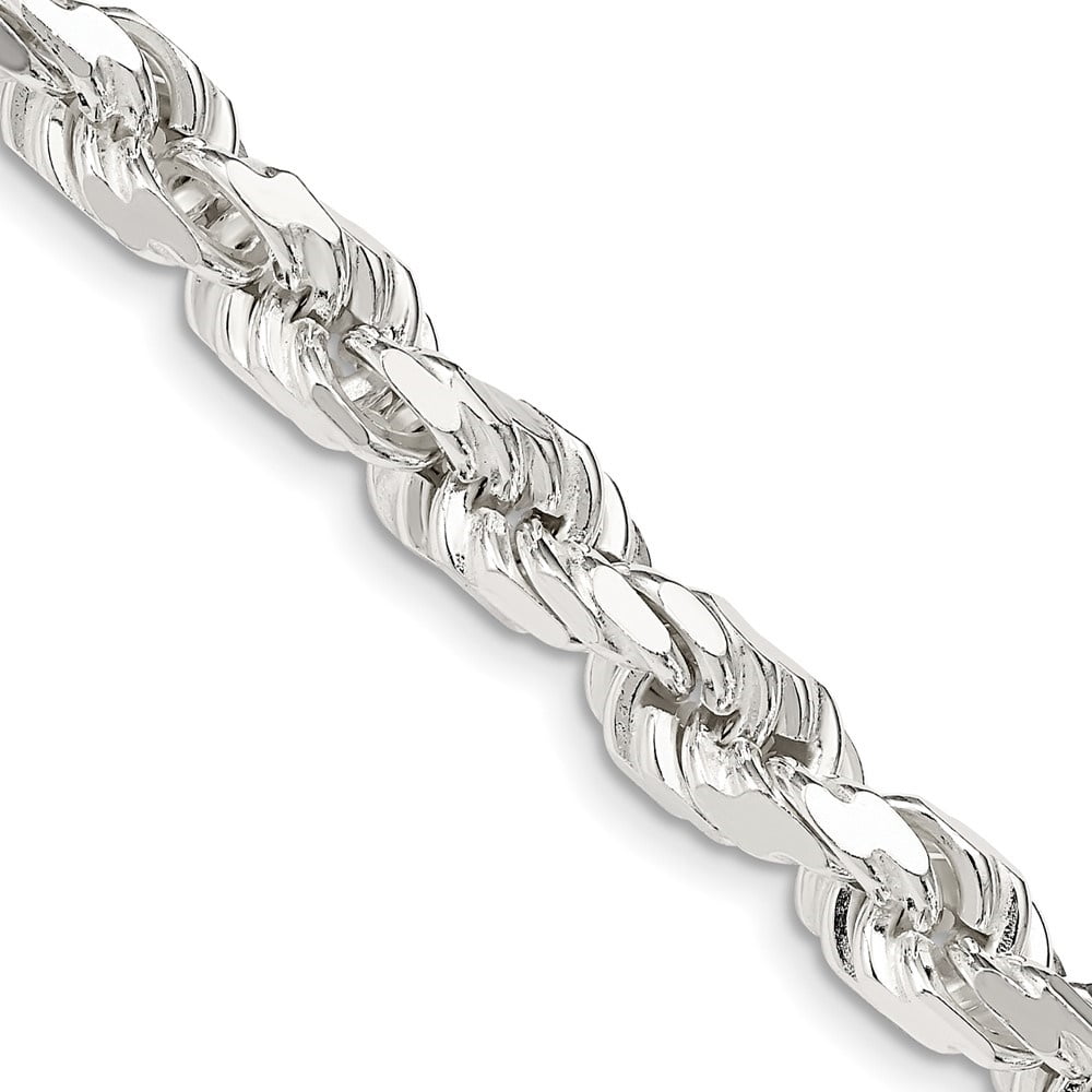 Auriga Fine Jewelry 925 Sterling Silver 7mm Diamond-cut Polished 8 Sides Rope 8inch Chain Bracelet for Men