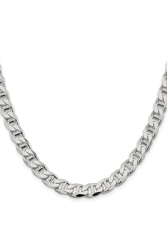 Fine Jewelry 925 Sterling Silver 8.25 mm Flat Cuban Anchor Chain Necklace for Men 20"