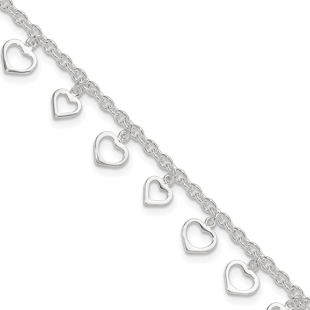 Auriga Fine Jewelry 925 Sterling Silver 8 In Heart Anklet 9inch Valentine's Day Gift for Women