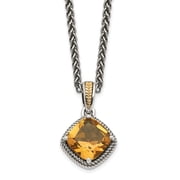 Auriga Fine Jewelry 925 Sterling Silver 8 mm with 14K Accent Antiqued Cushion Citrine Necklace for Women 18