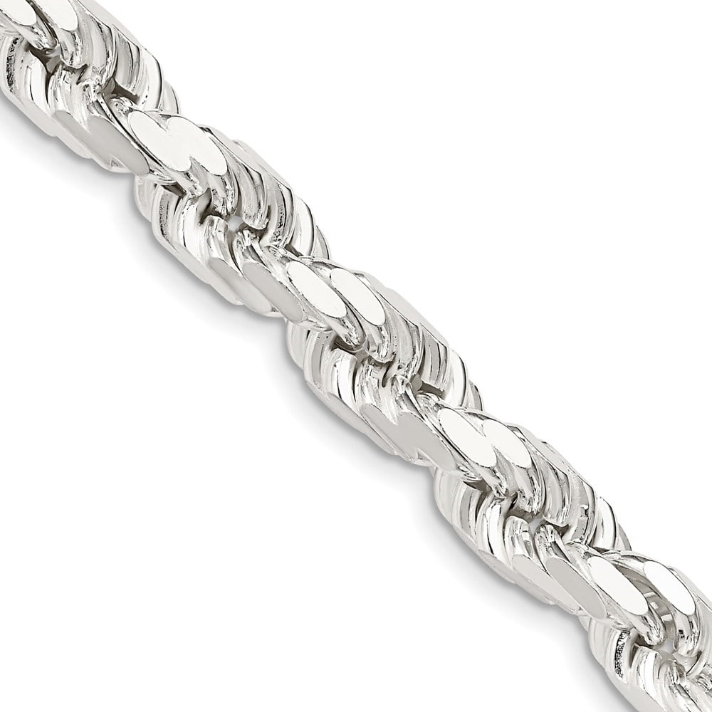 Auriga Fine Jewelry 925 Sterling Silver 8mm Diamond-cut Rope 9inch Chain Bracelet for Men