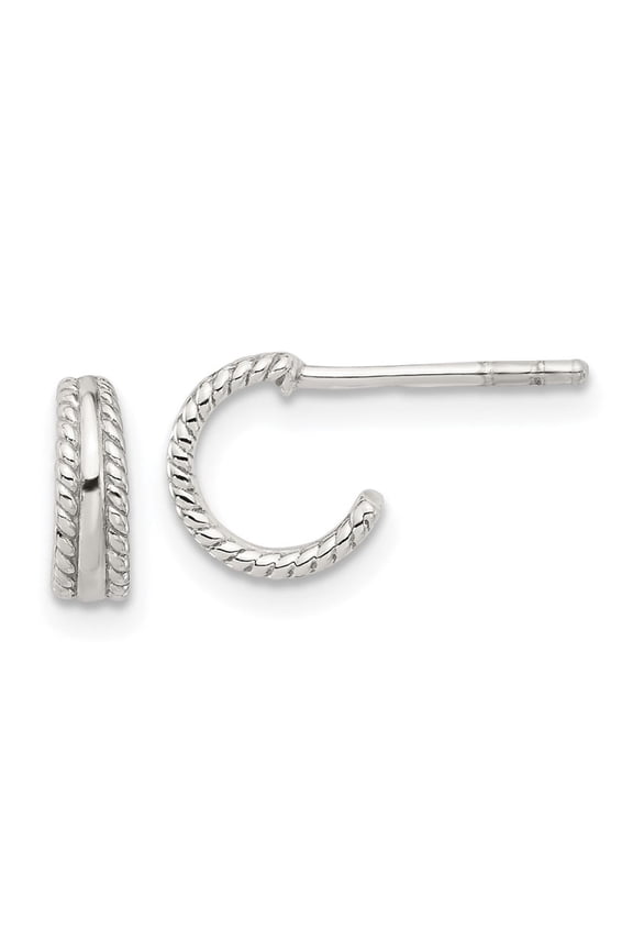 Fine Jewelry 925 Sterling Silver 8mm E-coated Textured Edge C-Hoop Earrings for Women (L -8.3mm, W -7.5mm)