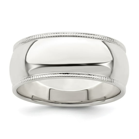 Auriga Fine Jewelry 925 Sterling Silver 8mm Half Round Milgrain Size 10 Band for Women