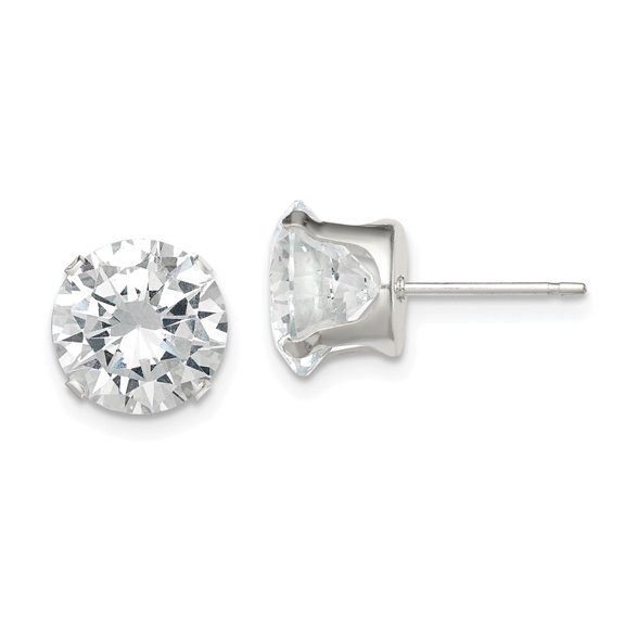 Auriga Fine Jewelry 925 Sterling Silver 9mm Round Snap Set CZ Stud Earrings for Women