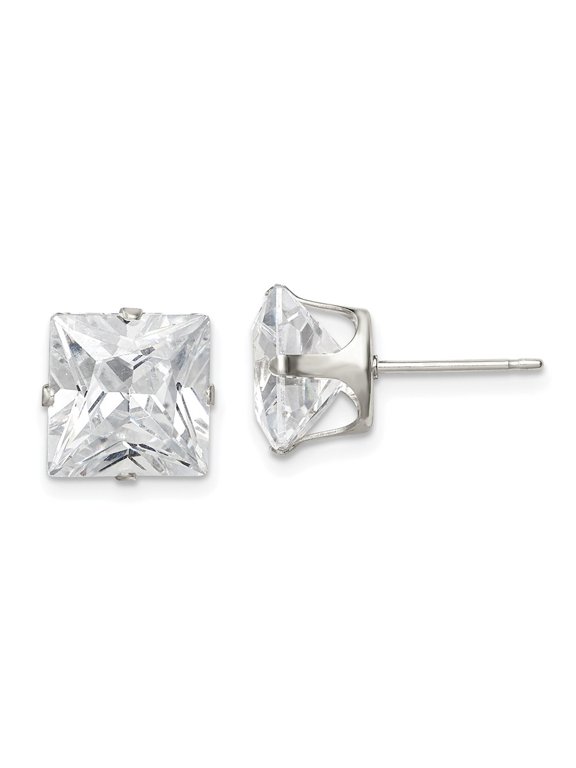 Fine Jewelry 925 Sterling Silver 9mm Square Snap Set CZ Stud Earrings for Women (L-9mm, W- 9mm)
