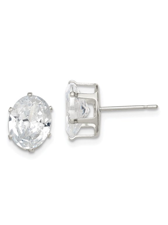 Fine Jewelry 925 Sterling Silver 9x7mm Oval Snap Set CZ Stud Earrings for Women(L-9mm, W- 7mm)
