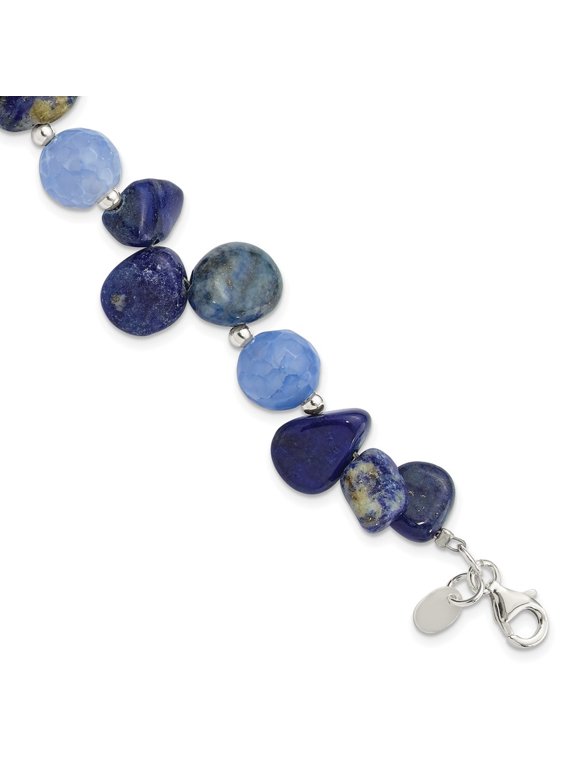 Fine Jewelry 925 Sterling Silver Agate w/Shell, Lapis and Sodalite w/1inch ext Bracelet for Women