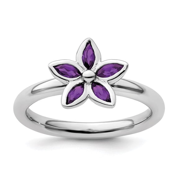 Auriga Fine Jewelry 925 Sterling Silver Amethyst Flower Ring for Women Size 7