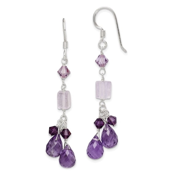 Auriga Fine Jewelry 925 Sterling Silver Amethyst, Lavender Quartz and Crystal Dangle Earrings for Women