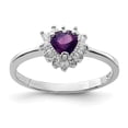 thumbnail image 1 of Auriga Fine Jewelry 925 Sterling Silver Amethyst and CZ Heart Ring for Women Size 7, 1 of 6