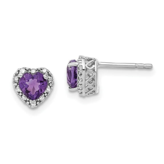 Auriga Mother's Day Gift 925 Sterling Silver Amethyst and Diamond Heart Stud Earrings Valentine's Day Gift for Women
