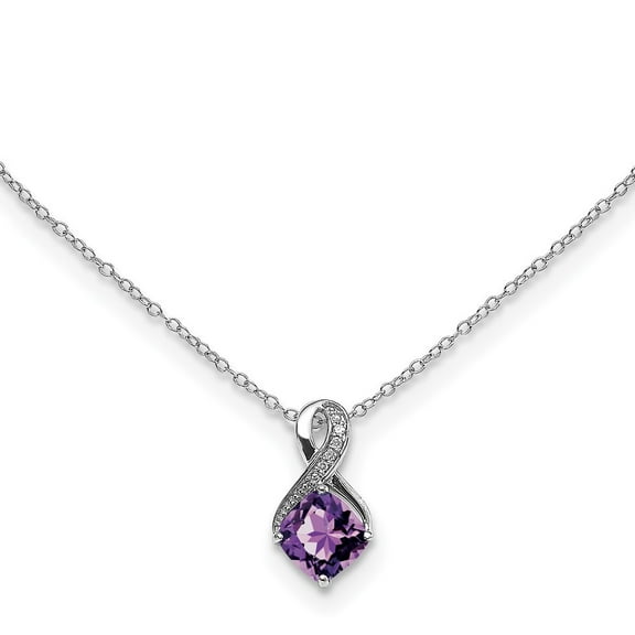 Auriga Fine Jewelry 925 Sterling Silver Amethyst and Diamond Pendant Necklace for Women 16"
