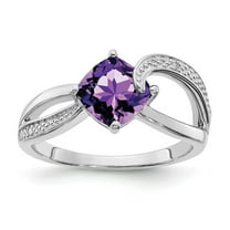 Auriga Fine Jewelry 925 Sterling Silver Amethyst and Diamond Ring for Women Size 9