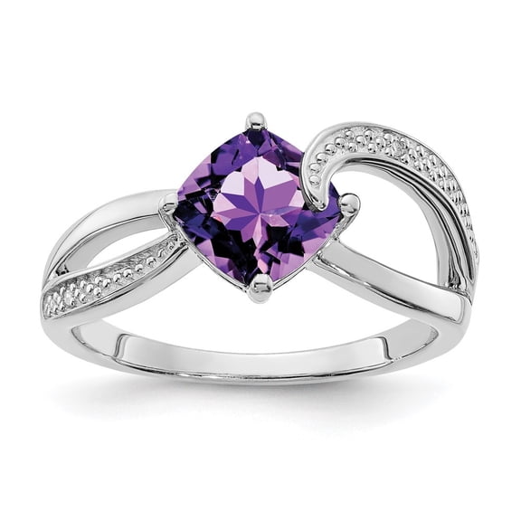 Auriga Fine Jewelry 925 Sterling Silver Amethyst and Diamond Ring for Women Size 9