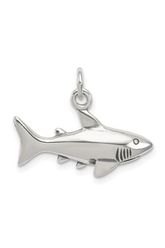Fine Jewelry 925 Sterling Silver Antique Shark Charm for Women (L - 16mm, W - 22mm)