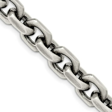 Auriga Fine Jewelry 925 Sterling Silver Antiqued 8.6 mm Diamond-cut Elongated Open Link Chain Necklace for Mens 20"