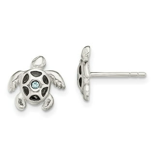 Sterling Silver Antiqued Aqua Crystal Turtle Stud Post Earrings Sterling Silver Antiqued Aqua Crystal Turtle Stud Post Earrings