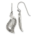 thumbnail image 1 of Auriga Fine Jewelry 925 Sterling Silver Antiqued CZ Greek Key Leaf Shepherd Hook Dangle Earrings for Women, 1 of 5