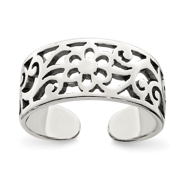 Auriga Fine Jewelry 925 Sterling Silver Antiqued Floral Toe Ring for Women