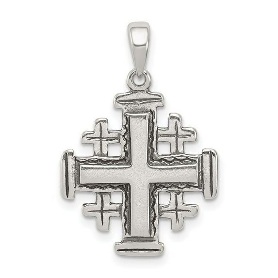 Auriga Fine Jewelry 925 Sterling Silver Antiqued Jerusalem Crusader Pendant for Women (L-29mm, W-18mm)
