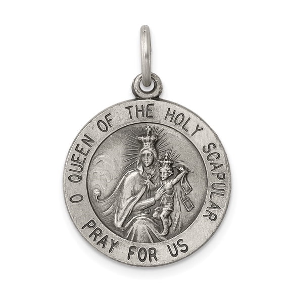 Auriga Fine Jewelry 925 Sterling Silver Antiqued Queen of the Holy Scapular Medal for Women L-26mm, W-20mm