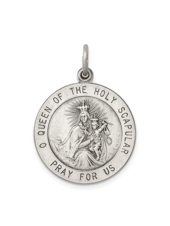 Fine Jewelry 925 Sterling Silver Antiqued Queen of the Holy Scapular Medal for Women (L-30mm, W-20mm)