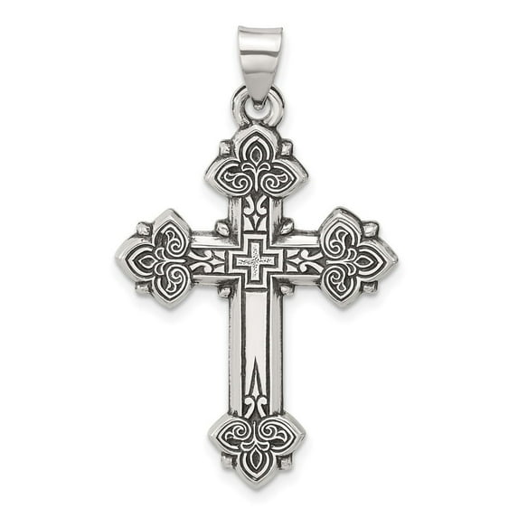 Auriga Fine Jewelry 925 Sterling Silver Antiqued Solid Budded Cross Pendant for Women (L- 41.8mm, W- 25.2mm)