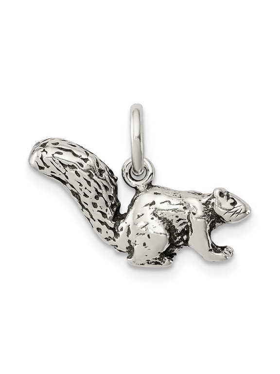 Fine Jewelry 925 Sterling Silver Antiqued Squirrel Charm for Women (L - 13 mm, W - 17 mm)