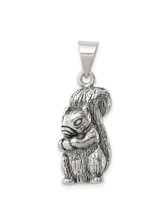 Fine Jewelry 925 Sterling Silver Antiqued Squirrel Charm for Women (L - 24mm, W - 10mm)