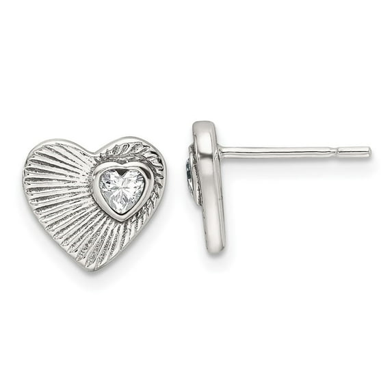 Auriga Fine Jewelry 925 Sterling Silver Antiqued Textured CZ Heart Stud Earrings for Women