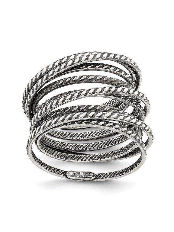 Fine Jewelry 925 Sterling Silver Antiqued Textured One Piece Ring Size 6 for Women