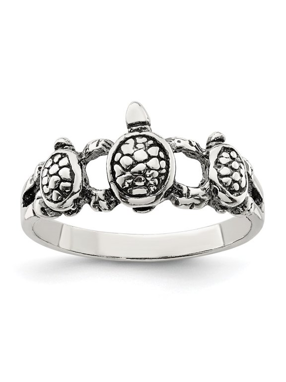 Fine Jewelry 925 Sterling Silver Antiqued Turtle Ring Size 7 for Women