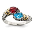 thumbnail image 1 of Auriga Fine Jewelry 925 Sterling Silver Antiqued w/14K 2-stone w/Diamond Mother's Ring for Women Size 5, 1 of 4